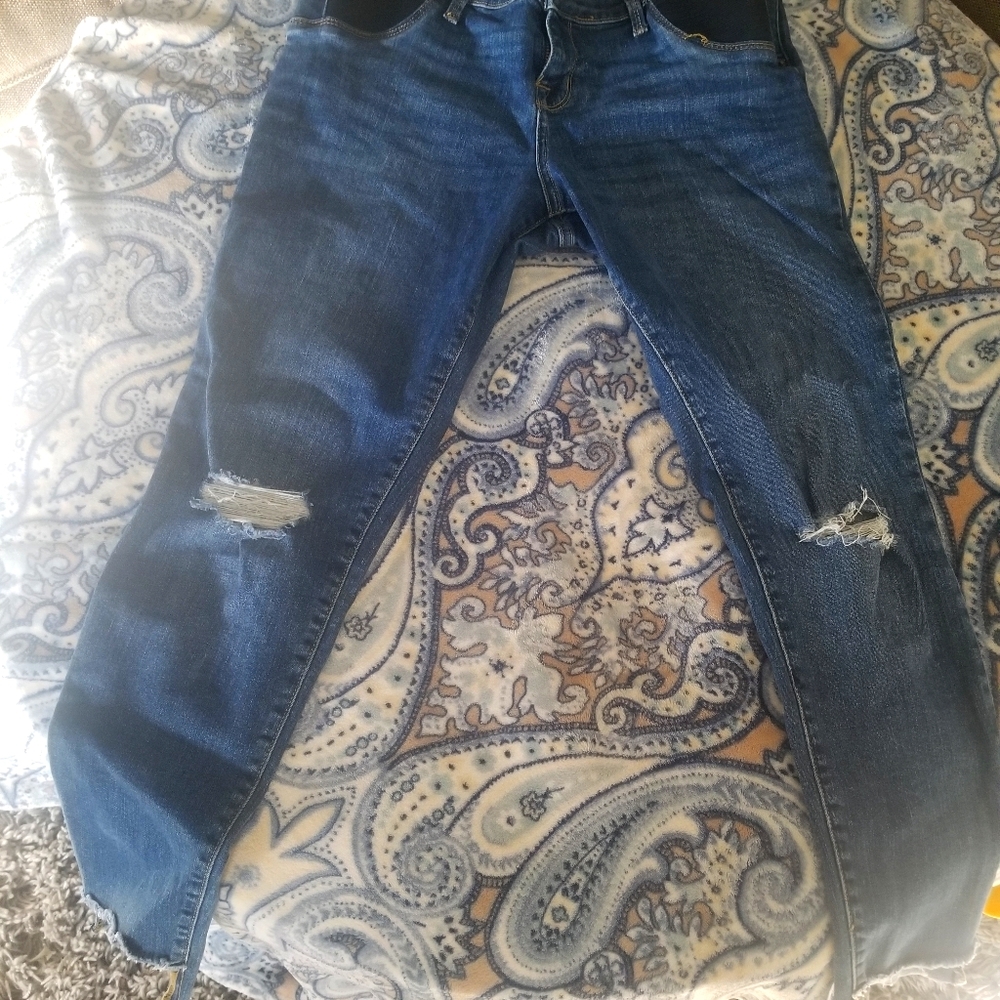 Maternity Inset Panel Distressed Jeans